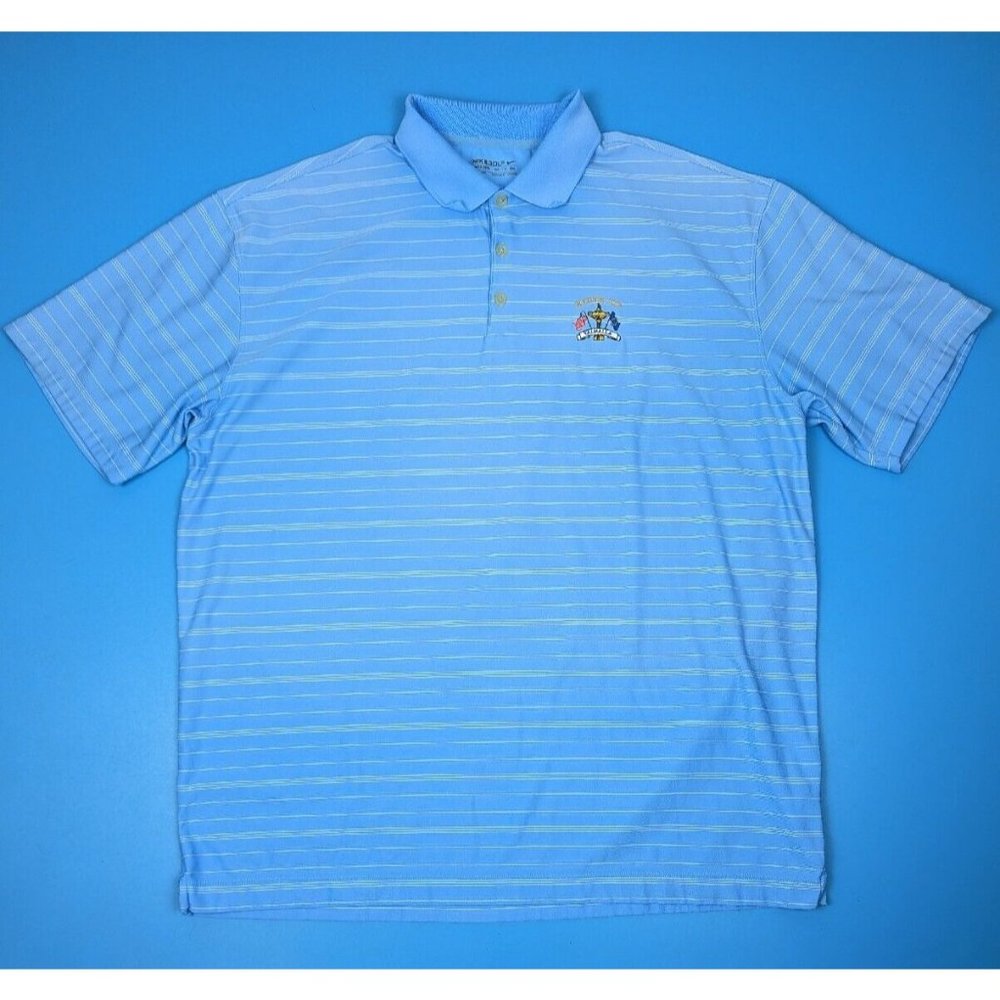 Nike Golf Mens Polo Shirt 2XL Ryder Cup Valhalla Dri-Fit Light Blue Short Sleeve